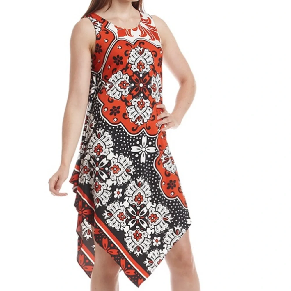 Orange/Blk/Wht Hanky Hem Dress - Picture 3 of 4